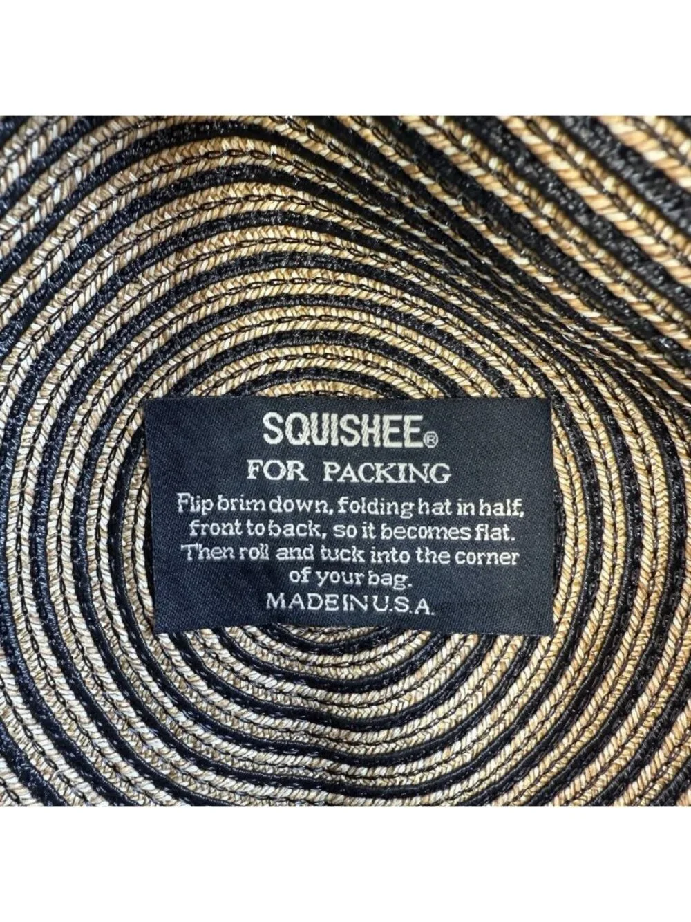 Eric Javits Squishee Sun Hat Black/Tan Neutral Floppy Straw UPF 50+ Packable OS - Picture 8 of 10